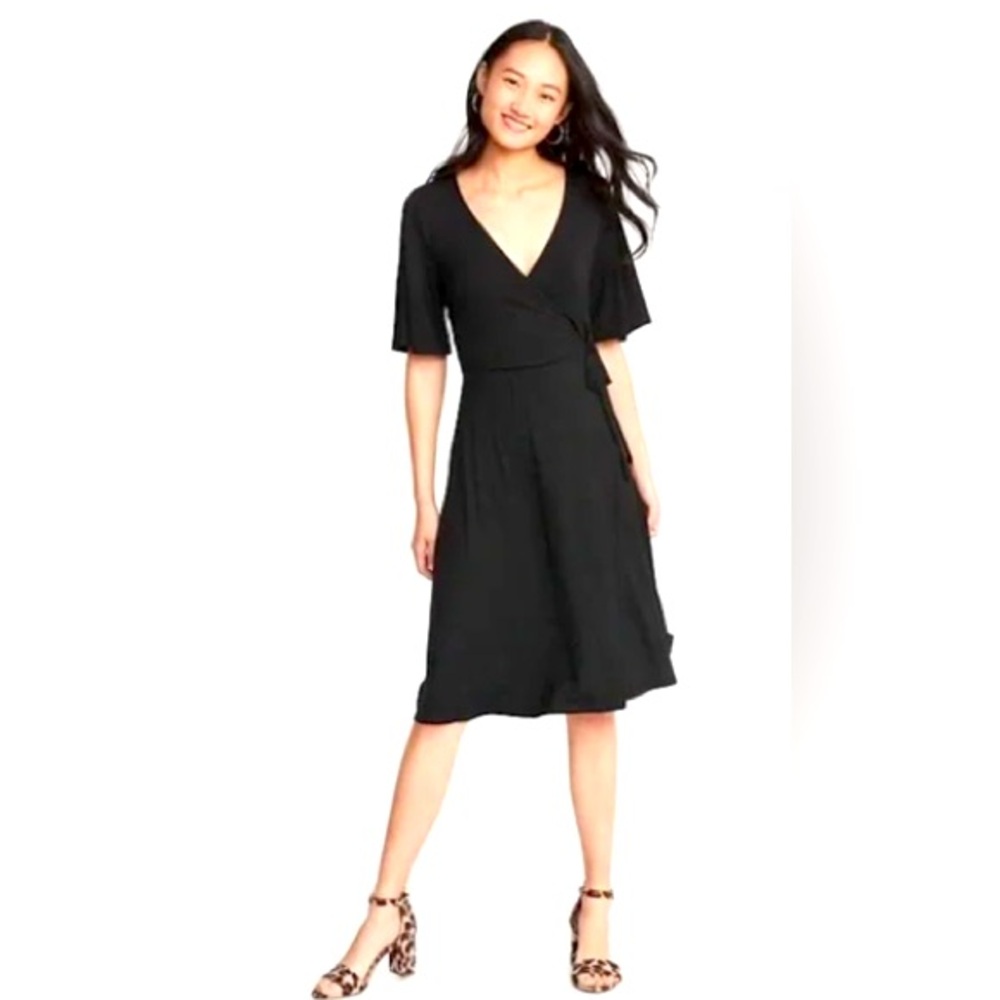 Tie Belt Faux Wrap Jersey Dress
